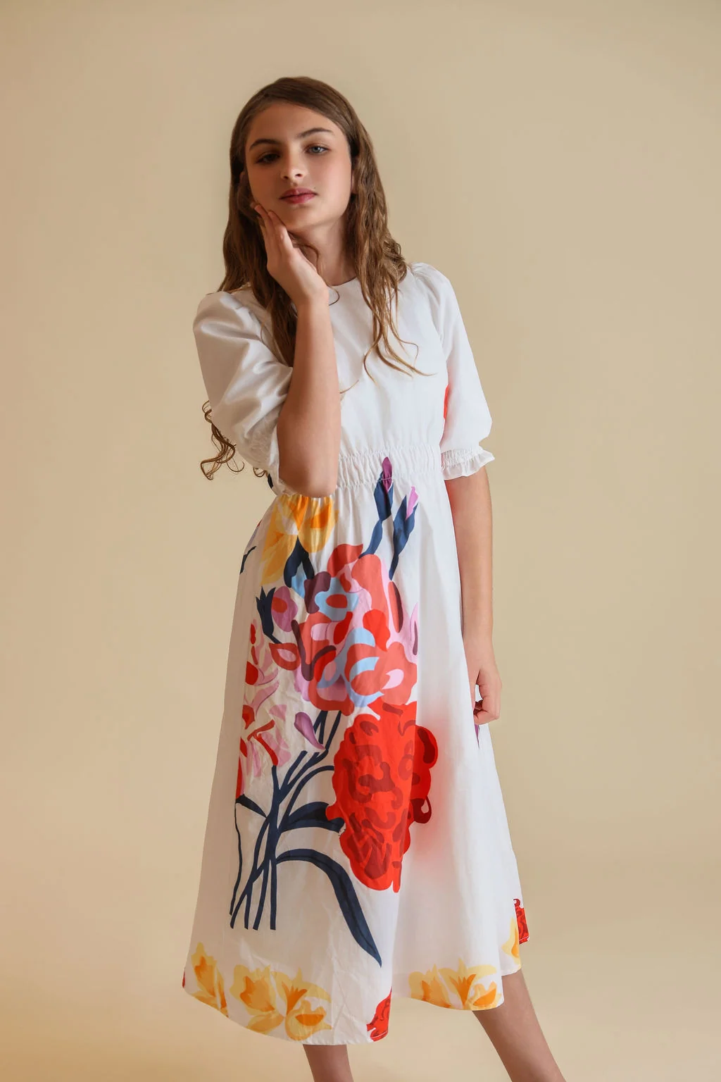 Big Floral Printed Waisted Dress - Image 3
