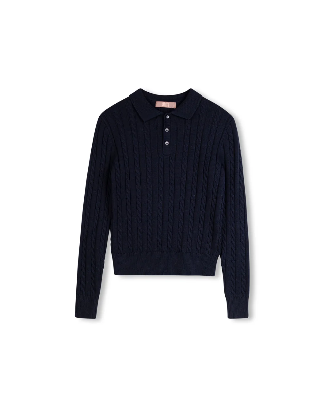 Cable Knit Long Sleeve Polo - Image 3