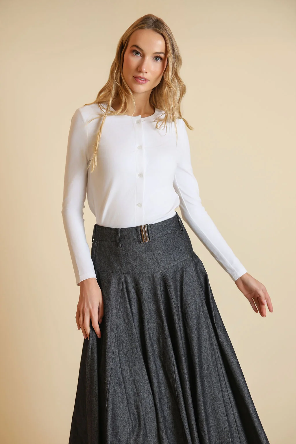 Chambray Denim Belted Skirt - Image 5