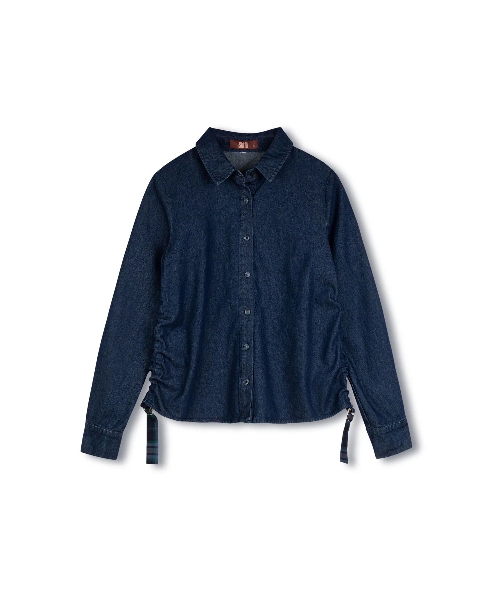Denim Ruched Button Down