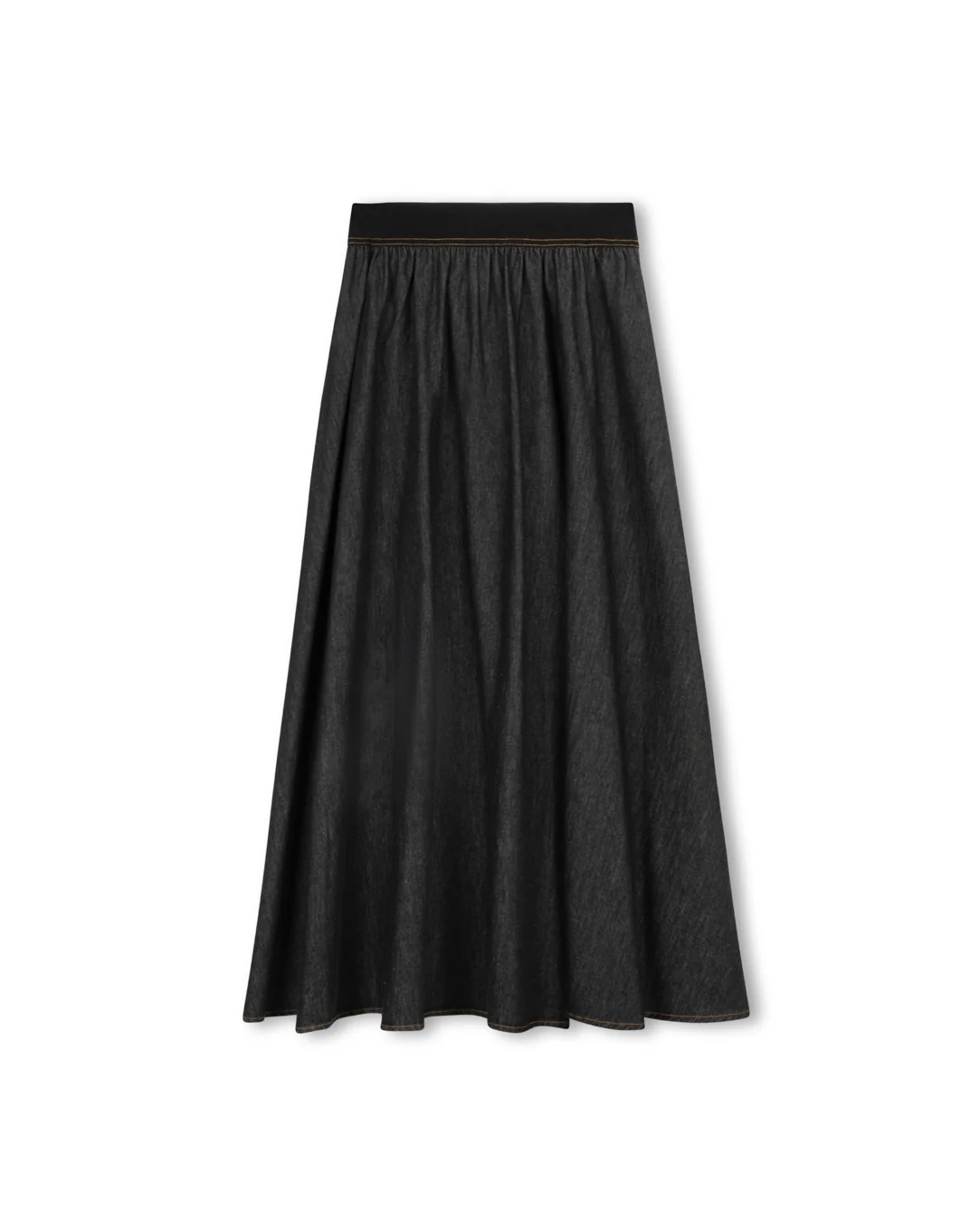 Denim Wide Elastic Band Midi Skirt - Image 5