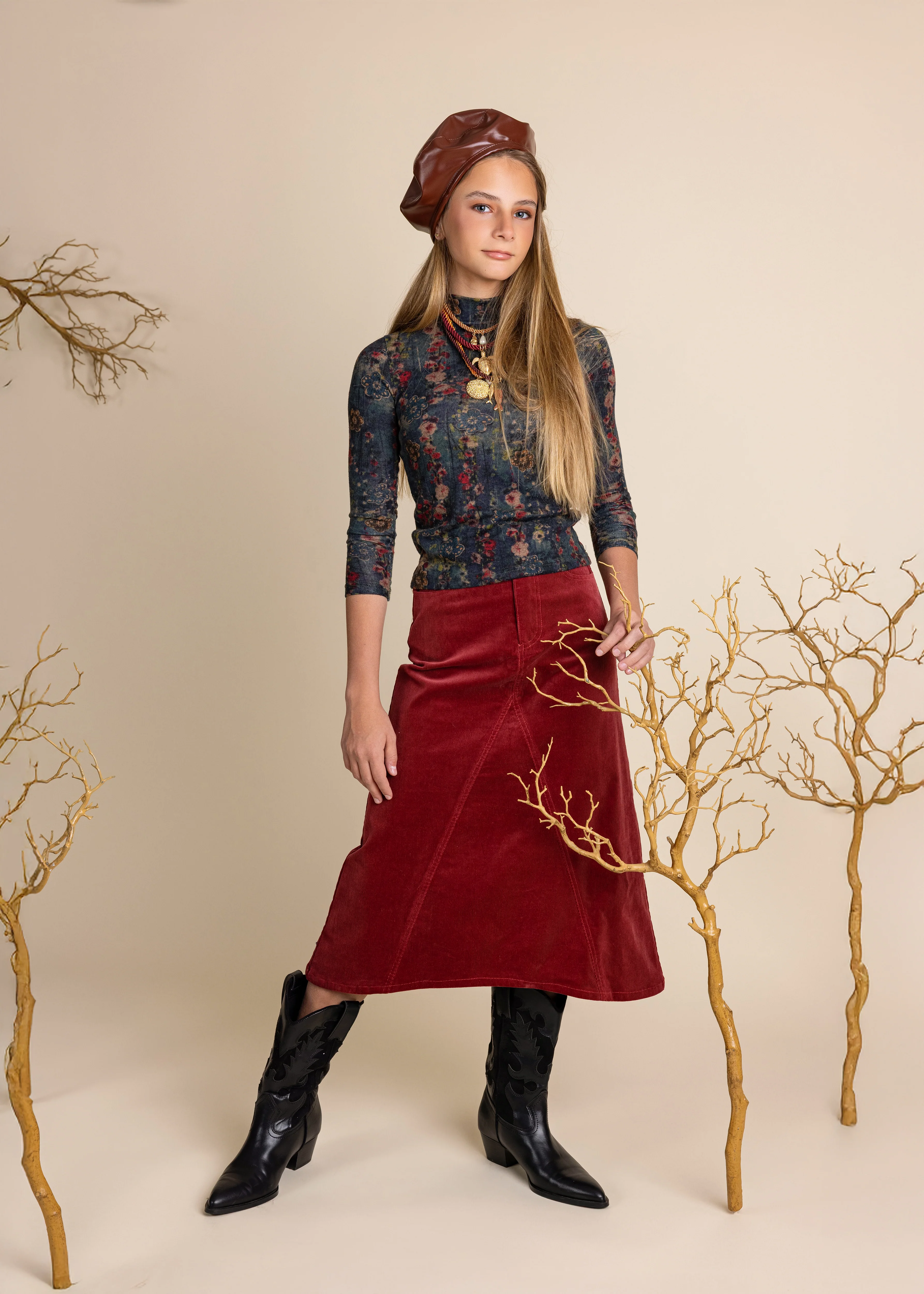 Faint Corduroy Fringe Hem Skirt - Image 7
