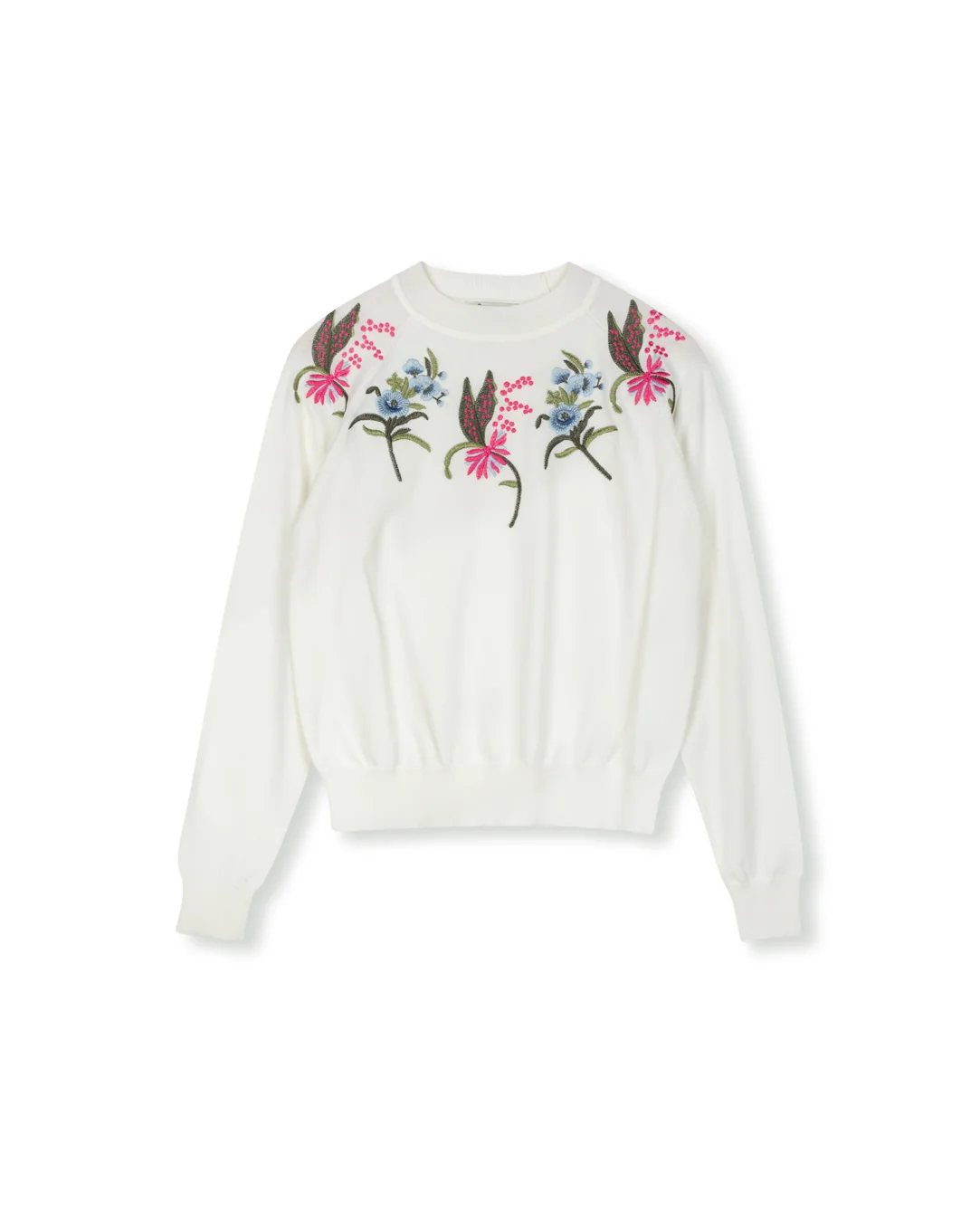 Floral Applique Rib Trim Sweater
