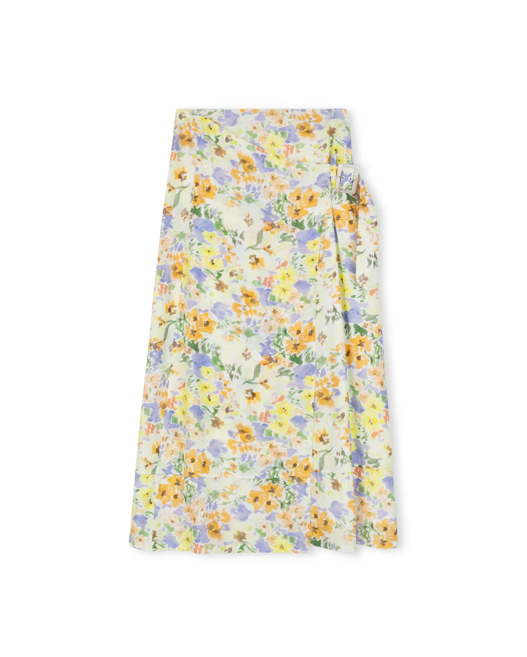Floral Printed Button Wrap Skirt
