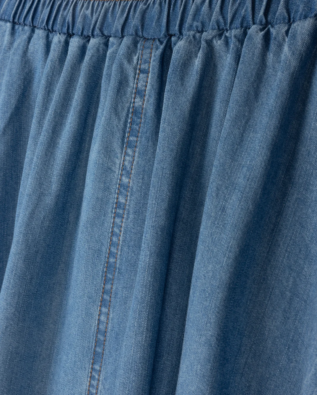 Gathered Elastic Waist Maxi Denim Skirt - Image 2