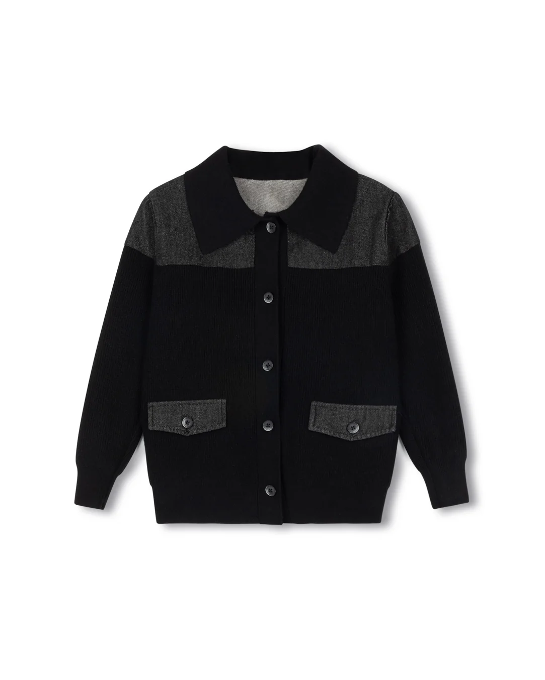 Knit And Denim Cardigan