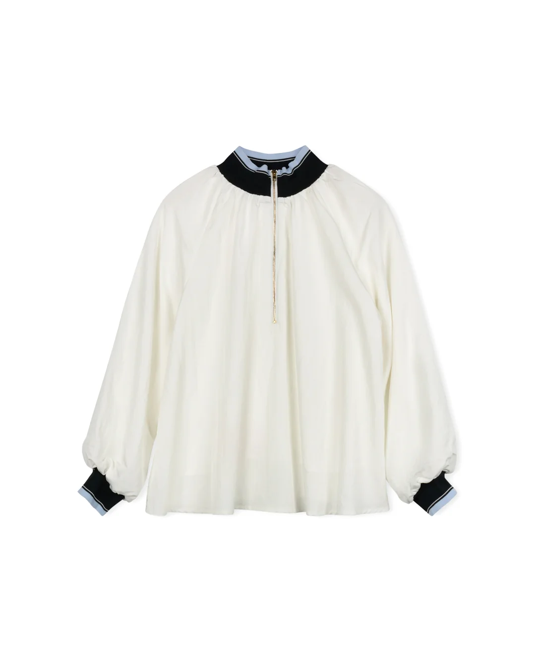Knit And Poplin Quarter Zip Top