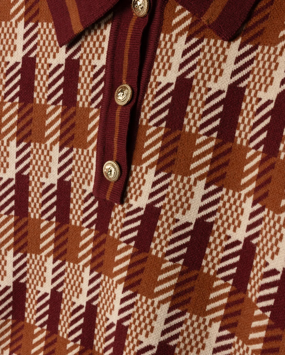 Knit Plaid Polo Top - Image 2