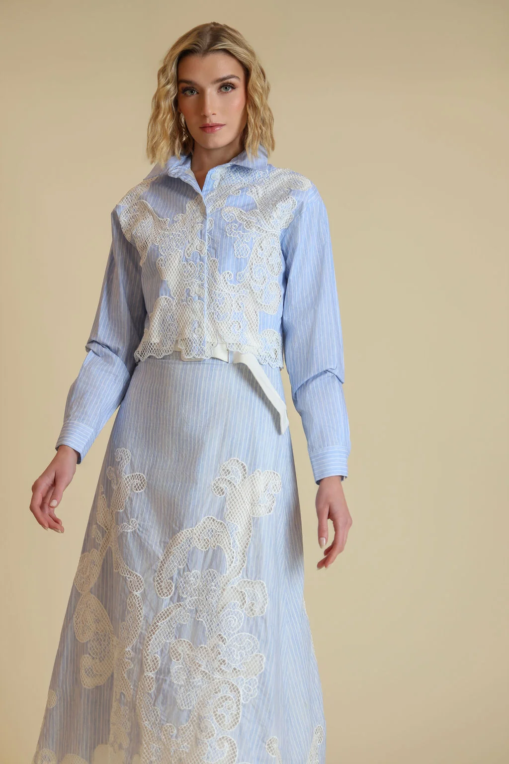 Lace Pinstripe Blouse - Image 3
