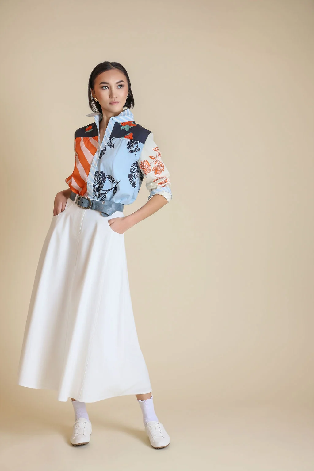 Linen Belted Maxi Skirt - Image 3