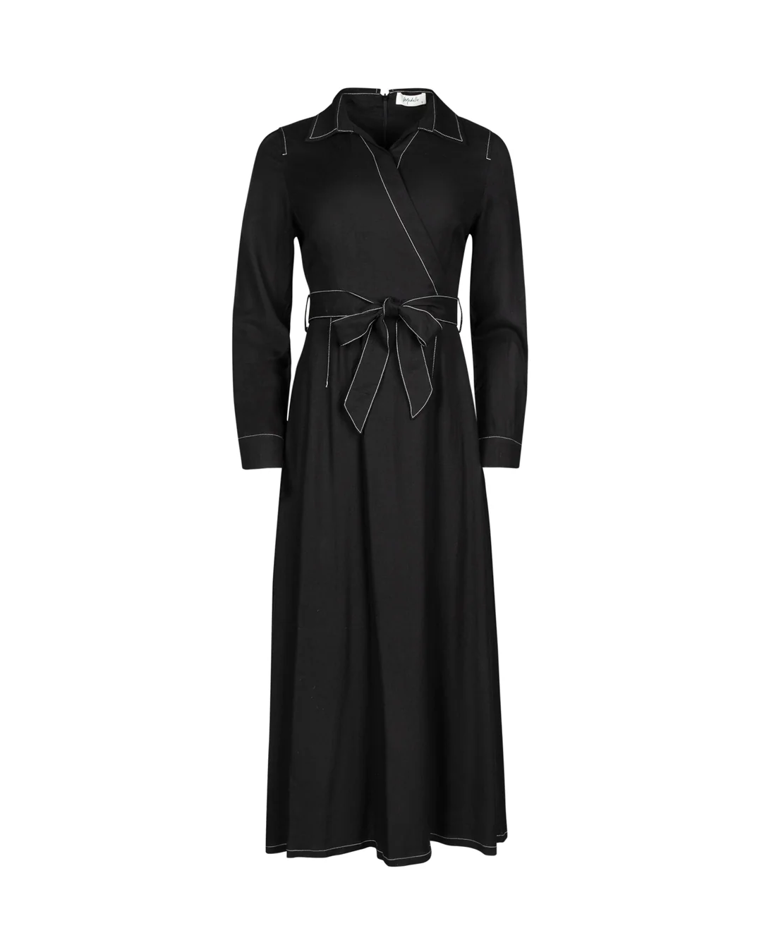 Linen Wrap Dress With Contrast Stitching