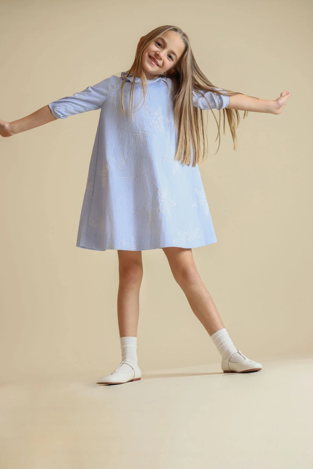 Pinstriped Ruffle Collar Swing Dress - Image 3
