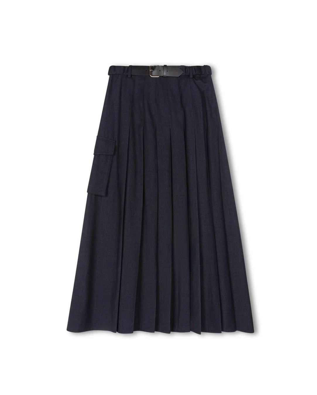 Pleated Belted Wool Skirt