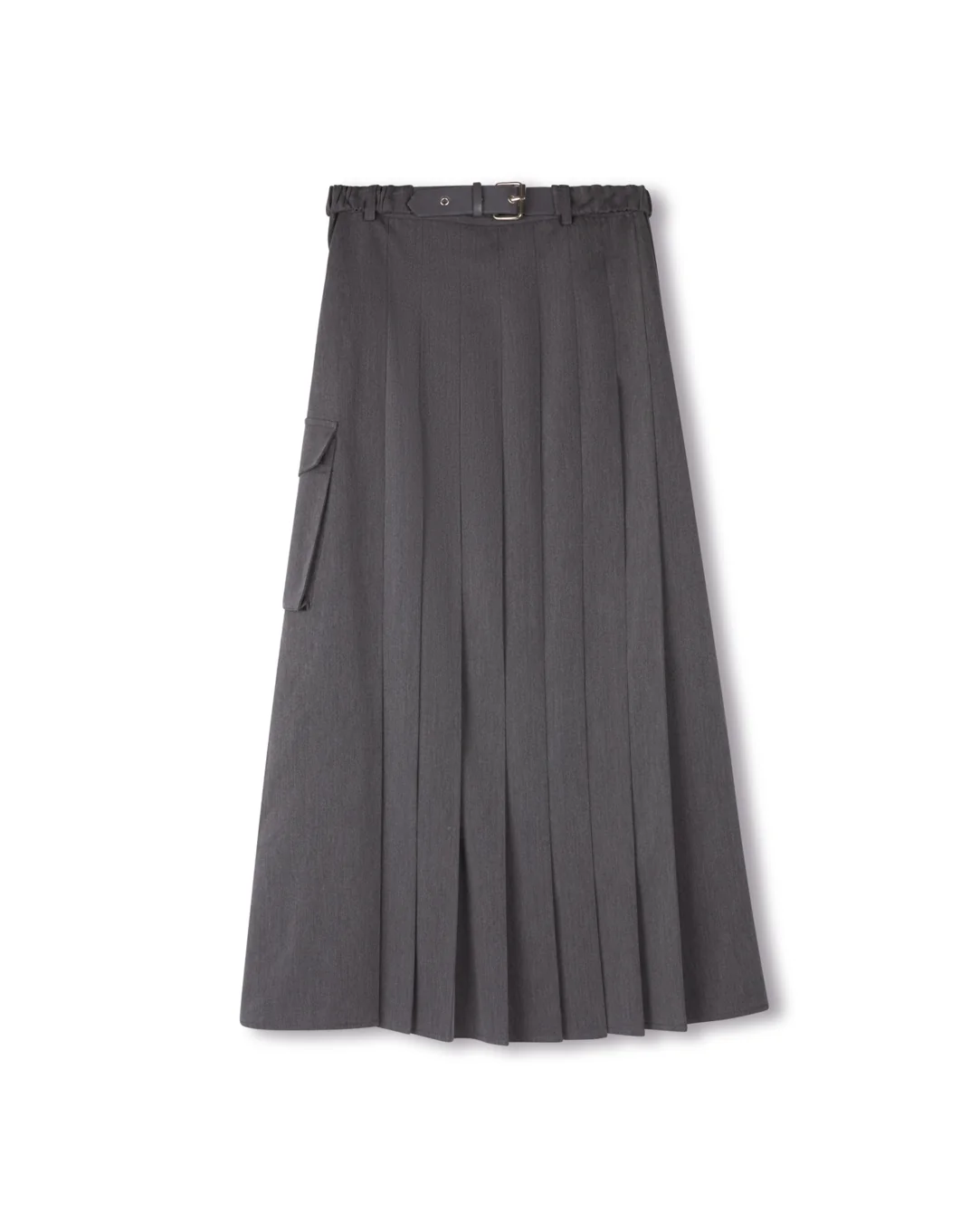 Pleated Belted Wool Skirt - Image 5