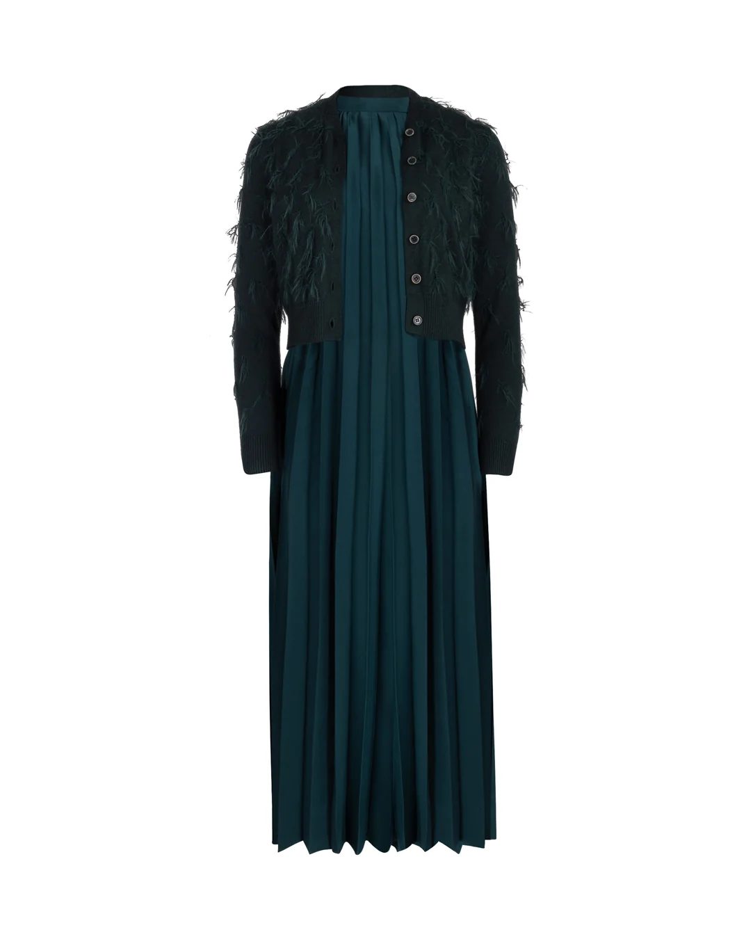 Pleated Flowy Cardiganed Jumper - Image 3