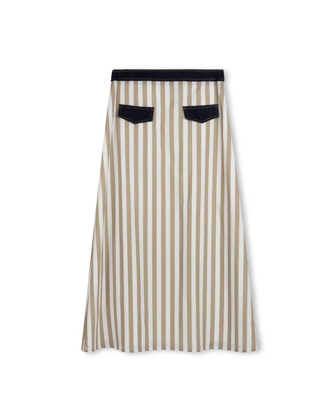 Poplin And Denim Striped Pencil Skirt