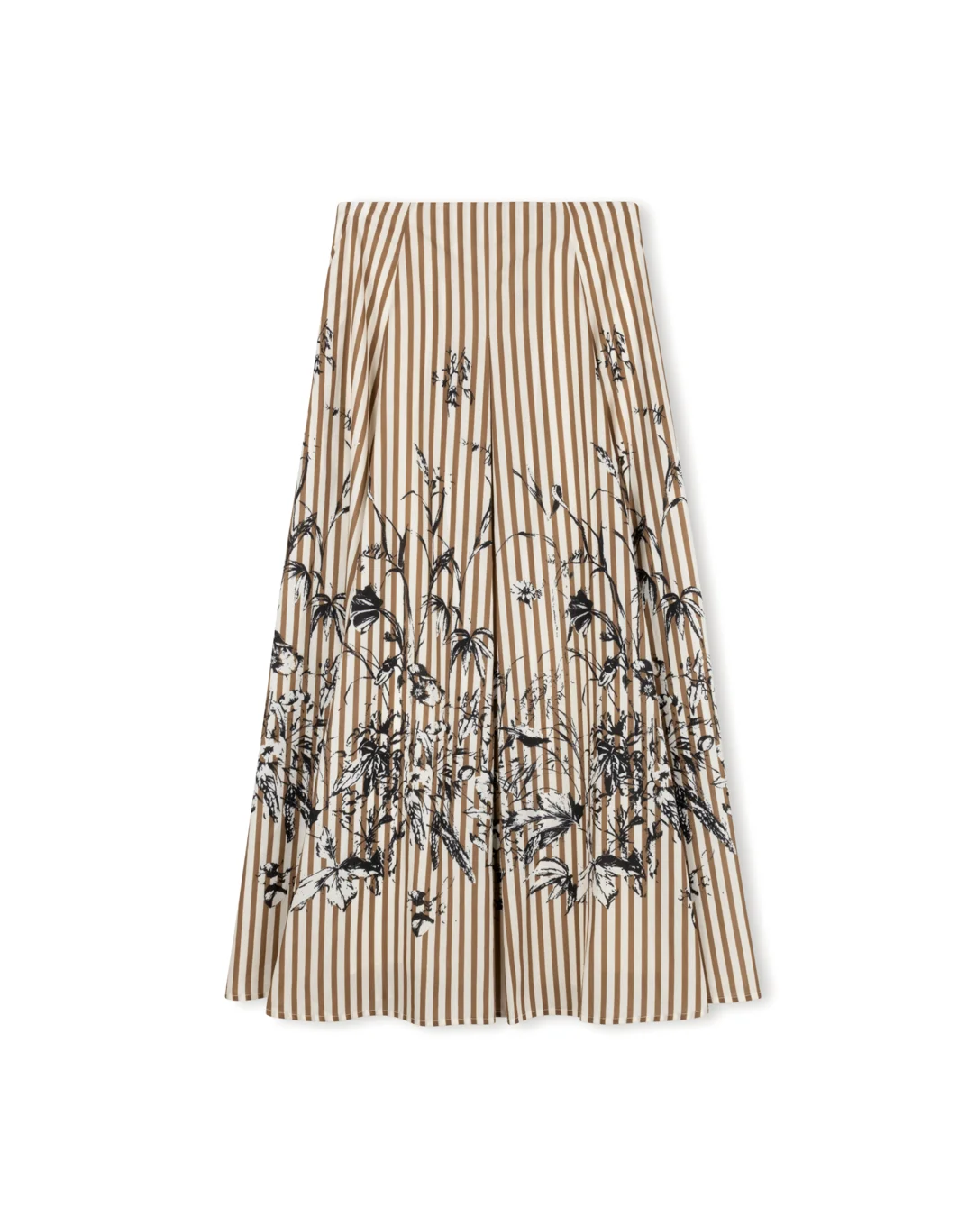 Poplin Stripe Floral Detail Maxi Skirt