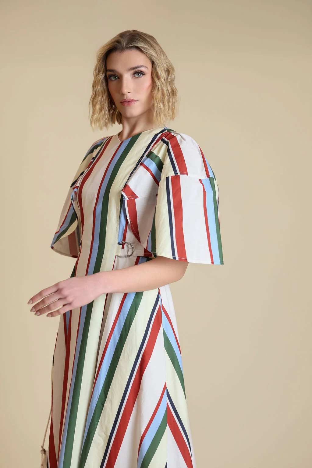 Poplin Striped Cape Sleeve Dress - Image 5