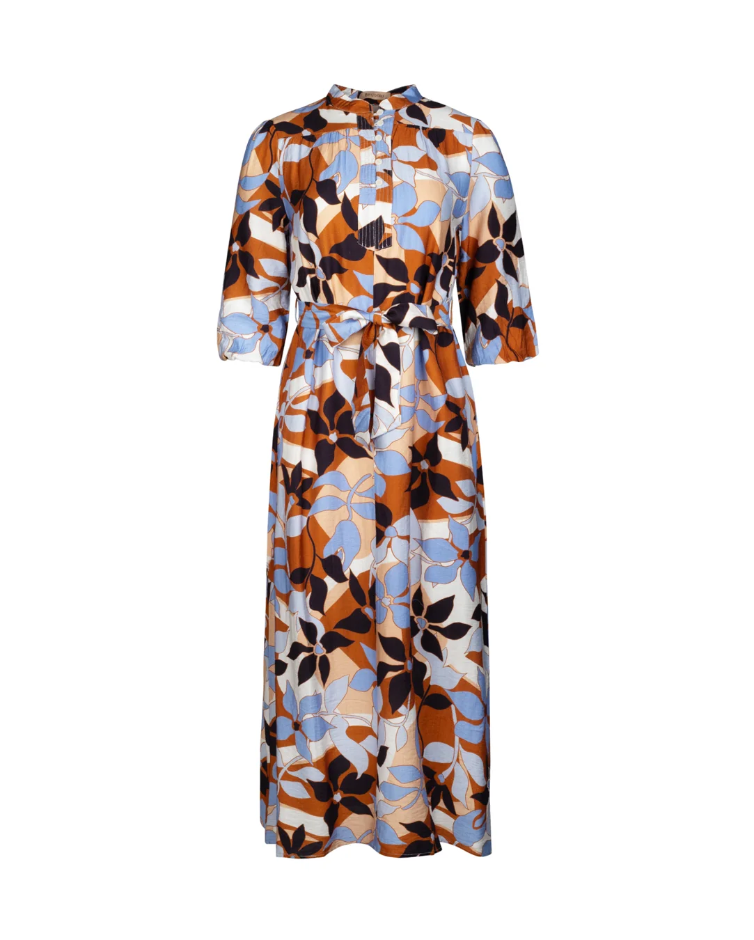 Printed Belted Bubble Sleeve Dress