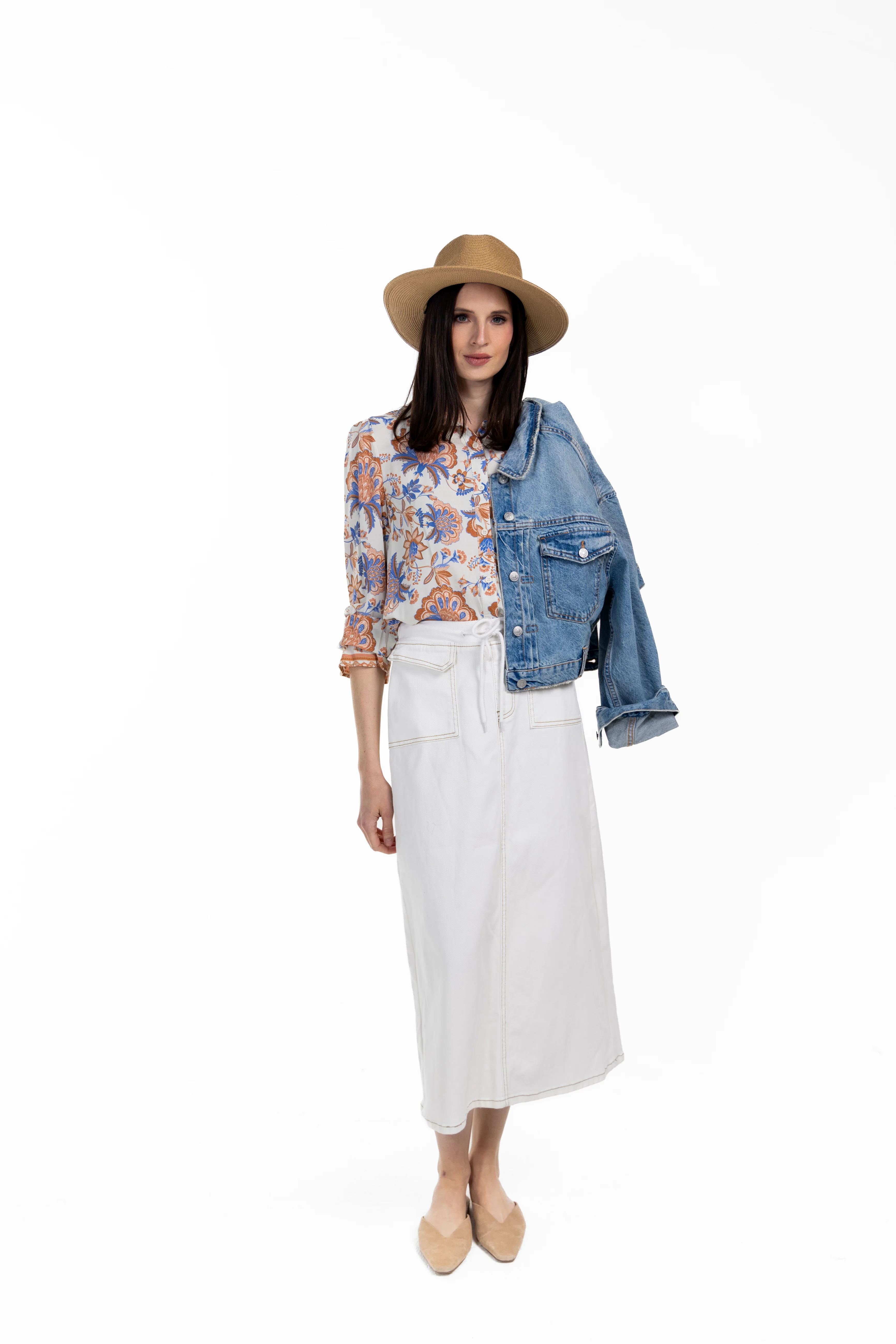 Rope Tie Denim Maxi Skirt - Image 3