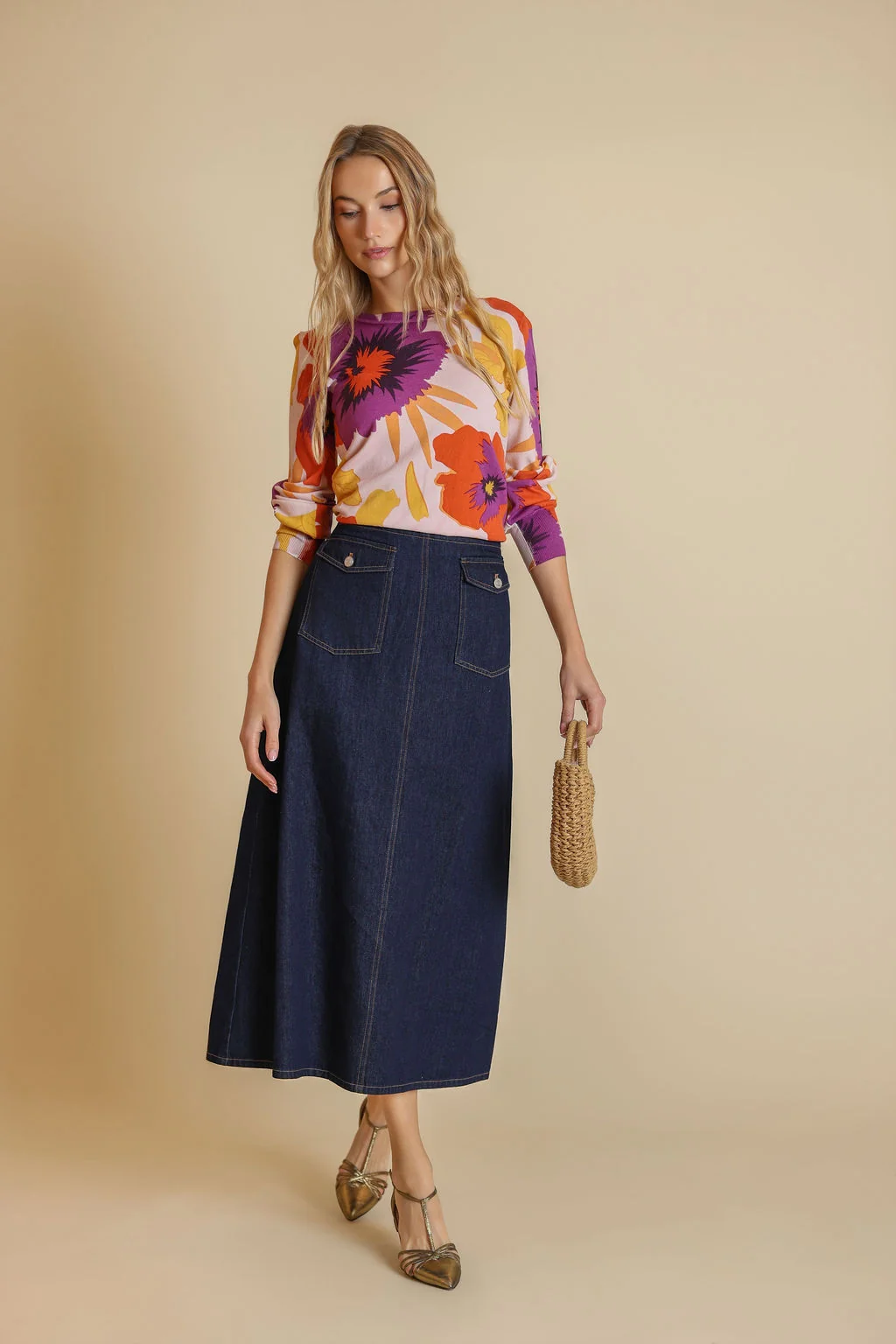 Straight Front Pocket Denim Skirt - Image 3