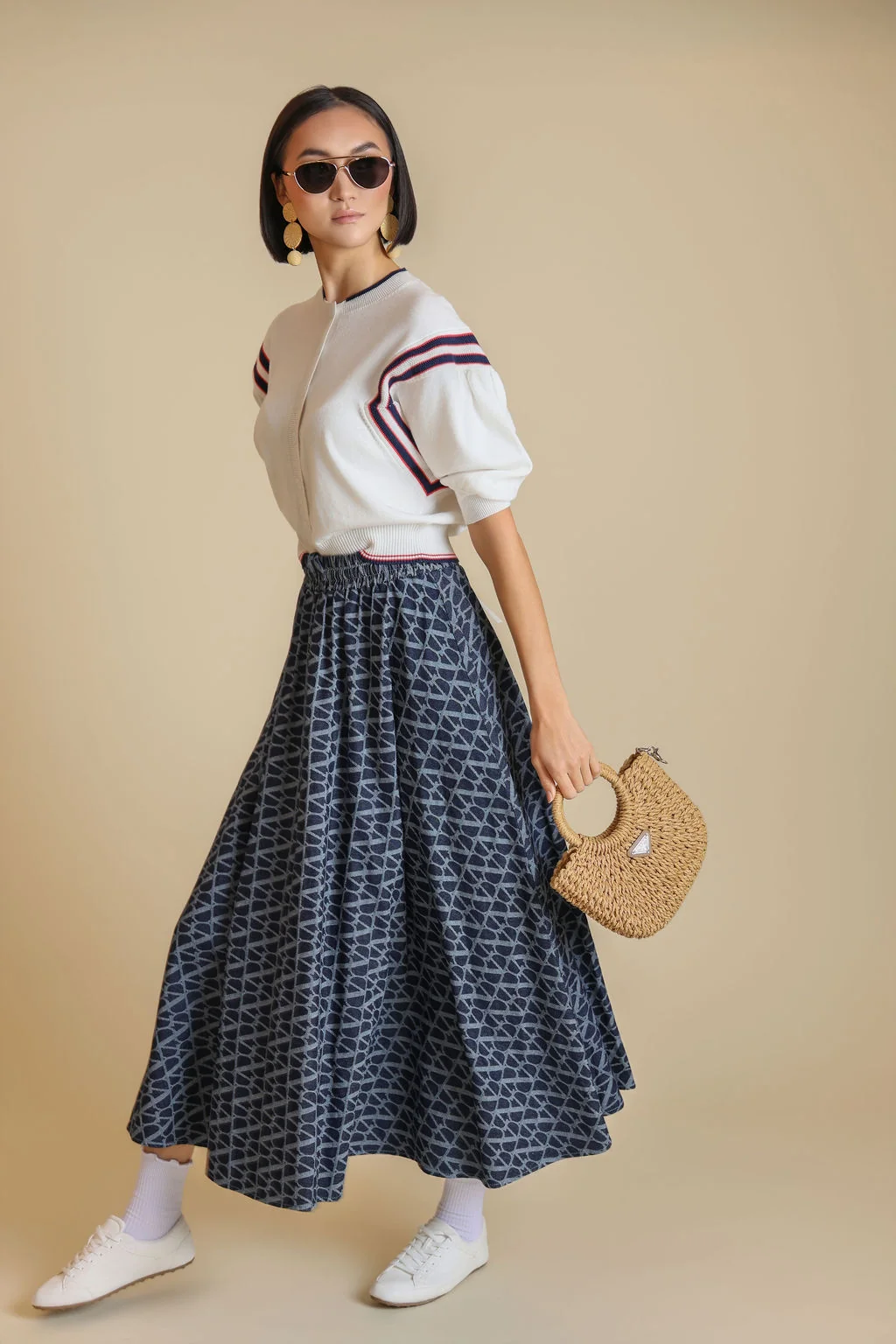Textured Denim Drawstring Skirt - Image 2