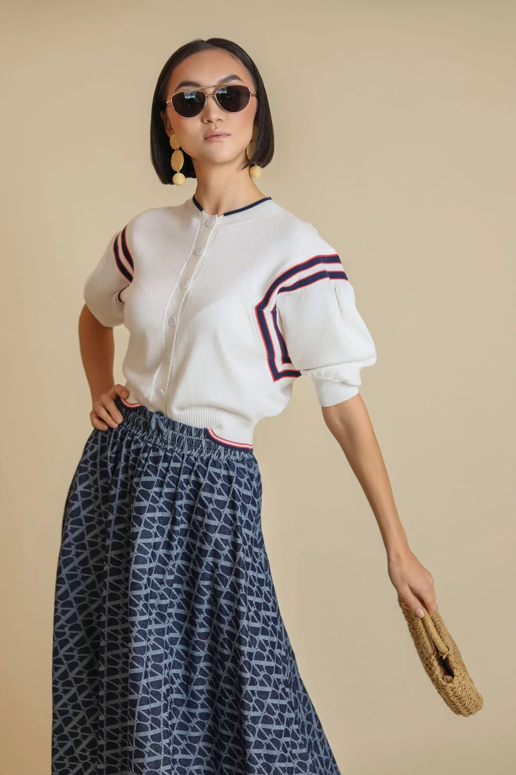 Textured Denim Drawstring Skirt - Image 3
