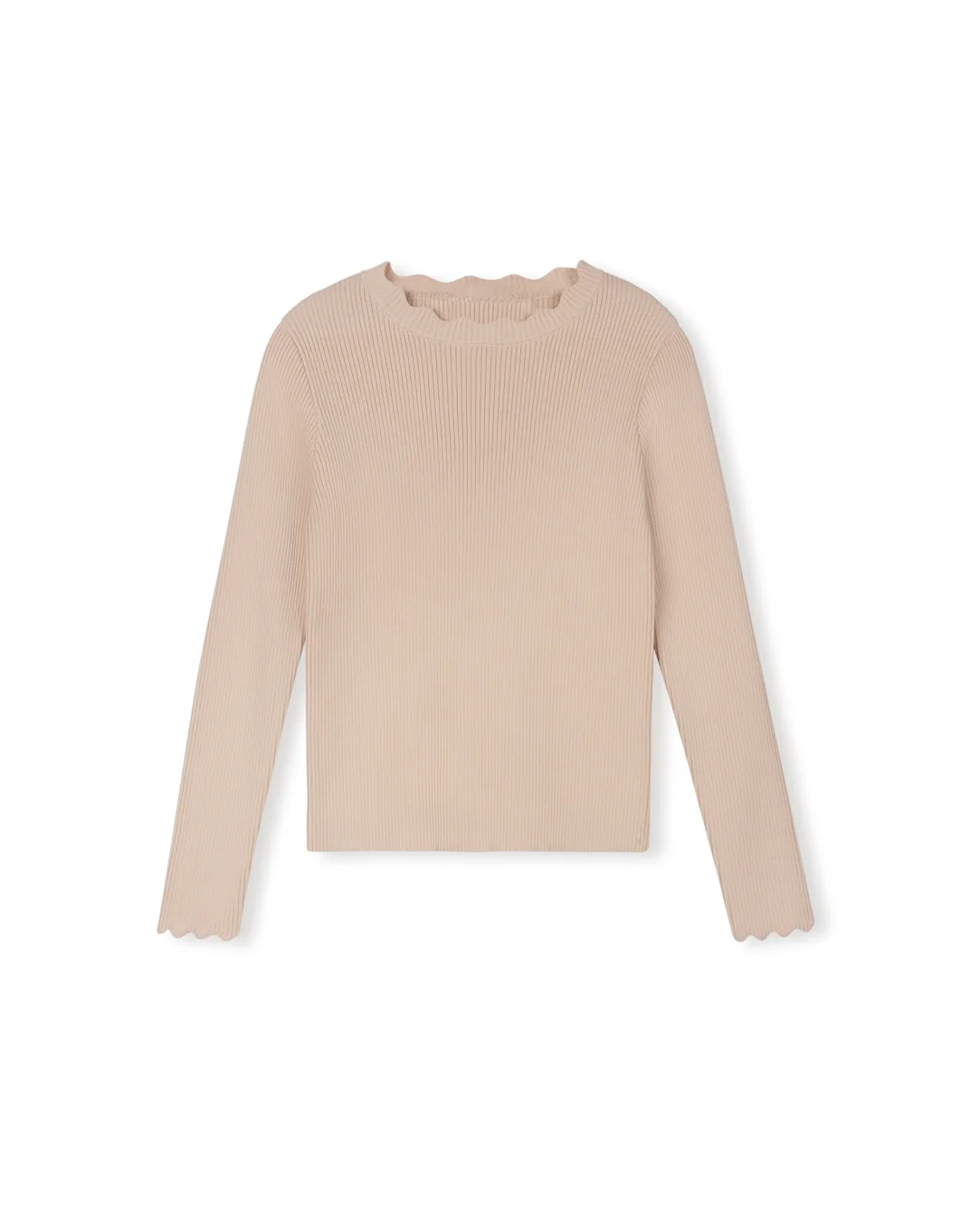 Thin Ribbed Scalloped Trim Sweater