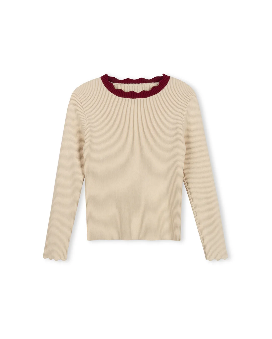 Thin Ribbed Scalloped Trim Sweater - Image 3