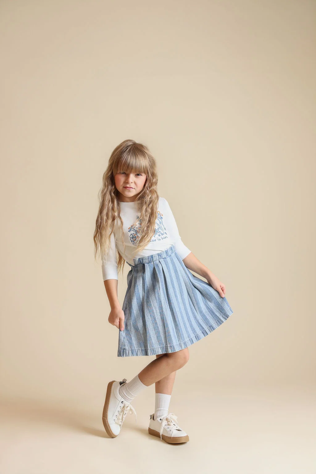 Zora Wide Striped Denim Skirt - Image 2